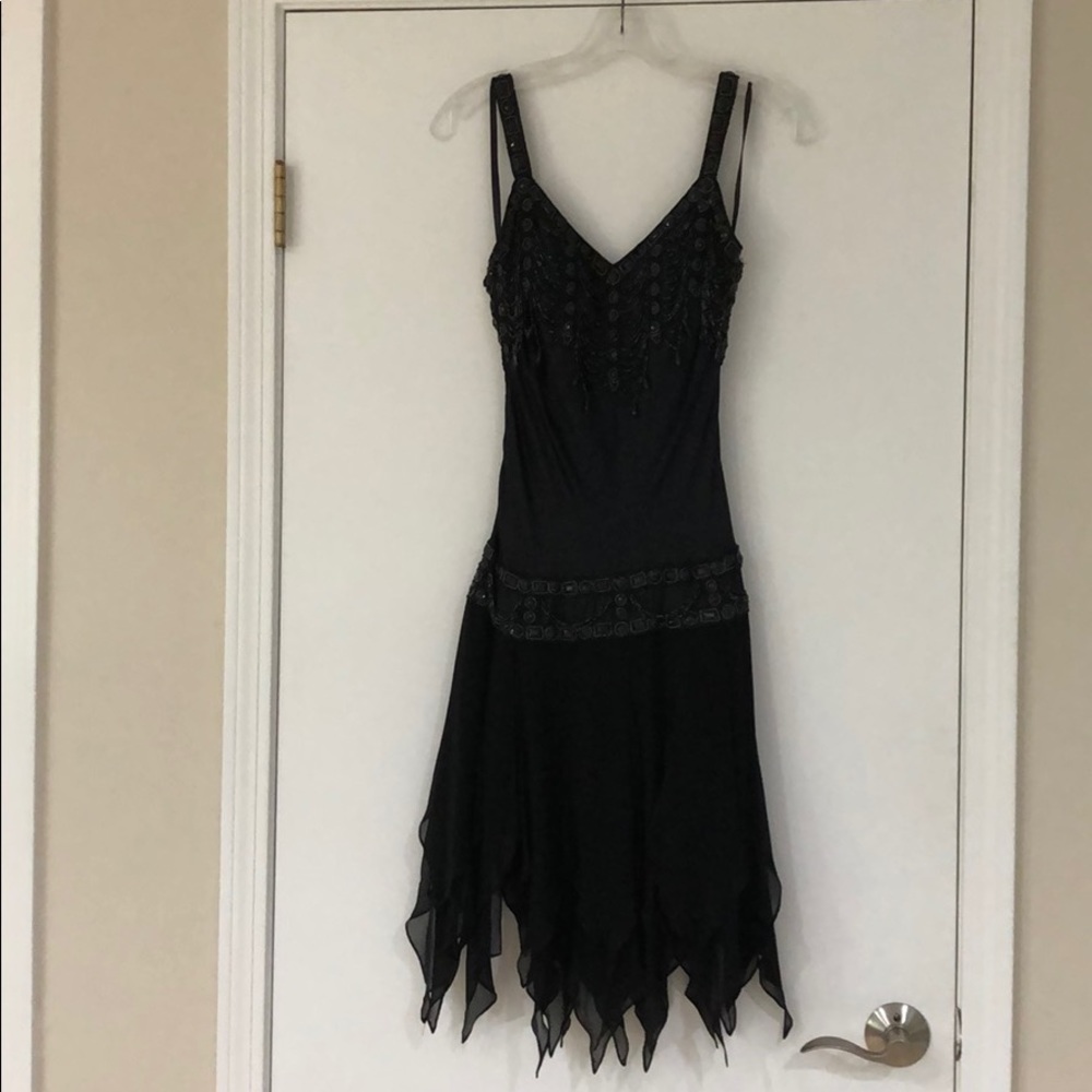 Black Silk Sequined Cocktail Dress